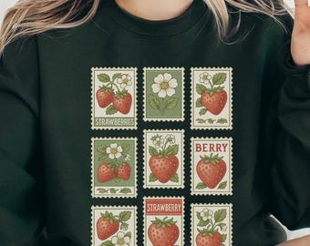 Strawberry Sweater Strawberry Sweatshirt Strawberry Stamps Garden Sweatshirt Strawberry Clothing Strawberry Aesthetic Strawberry Print