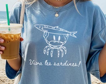 Camisa Les Sardines Camisa Sardina Camisa Estética Pescador Cangrejo Camisa Pescado Enlatado Encuéntrame en la Playa Oceancore Tomato Girl Color Coastal Comfort