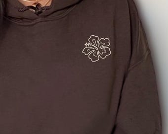 Minimal Hibiscus Flower Hoodie Hawaii Hoodie Coastal Cape Cod Gift Minimalist Hoodie Ocean Beach Hoodie Nantucket Beachy Hoodie