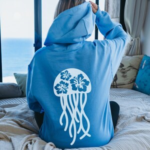 Jellyfish Hoodie Hibiscus Hoodie Jellyfish Print Coconut Girl Beach Hoodies Ocean Inspired Style Nature Beachy Hoodies Save The Ocean Animal