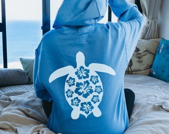 Sea Turtle Hoodie Hibiscus Hoodie Coconut Girl Beach Hoodies Seaturtle Ocean Inspired Style Beachy Hoodies Sea Turtle Gifts Save The Ocean