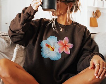 Hibiscus Sweatshirt Hawaii Sweatshirt Beachy Sweatshirt Preppy Hawaii Sweatshirts Maui Sweatshirt Coconut Girl Clothes Beach Bum Sweatshirt