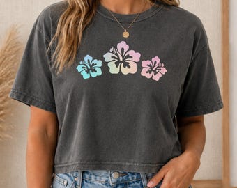 Hibiscus Shirt Comfort Colors Boxy Tee 3023CL T-shirt Preppy y2k Crop Top Beachy Boxy Tee Aloha Hawaii Shirt