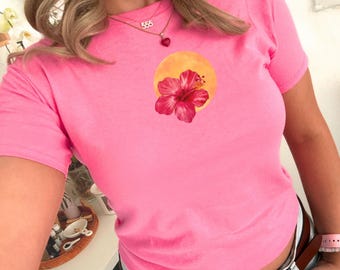 Hibiscus Baby Tee Vintage Summer 90s Baby Tee y2k Baby Tee Beachy Baby Tee y2k Clothes Hibiscus Shirt Coastal Preppy Stuff Art Baby Tee