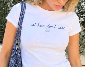 Cat Baby Tee Cat Hair Don't Care Vintage Summer 90s Baby Tee y2k Baby Tee Funny Cat Mom Baby Tee Cat Graphic Tee Preppy Cat Lover Gift