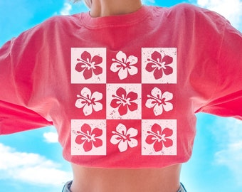 Comfort Colors Hibiscus Shirt Coconut Girl Shirt Hibiscus Flower Beach Coverup Y2k Preppy Hawaii Malibu Beach Bum Shirt Ocean Surf Shirt