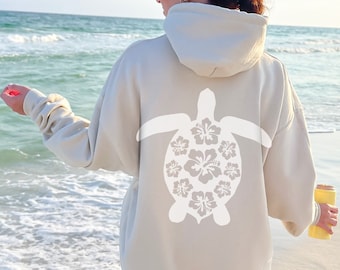 Sea Turtle Hoodie Hibiscus Hoodie Coconut Girl Beach Hoodies Seaturtle Ocean Inspired Style Beachy Hoodies Sea Turtle Gifts Save The Ocean