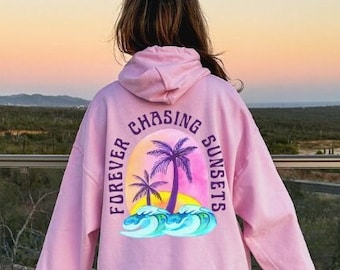 Warm Sunset Hoodie Watch The Sunset Ocean Beach Hoodie Sunset Summer Hoodie Chasing Sunsets Back Print Hoodie Marine Biology Nature Hoodie