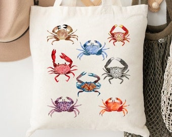 Crab Beach Bag Marine Life Tote Bag Beach Tote Bag Aesthetic Cool Tote Bag Library Bag Everyday Bag Cute Tote Bags Summer Nautical Tote Bag