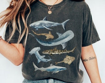 Cores confortáveis Camisa Tubarão Semana do Tubarão Camisa Tubarão Baleia Presentes Tubarão Grande Tubarão Branco Estampa Tubarão Martelo Amantes Biologia Marinha Presente Salvar