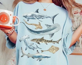 Cores confortáveis Camisa Tubarão Semana do Tubarão Camisa Tubarão Baleia Presentes Tubarão Grande Tubarão Branco Estampa Tubarão Martelo Amantes Biologia Marinha Presente Salvar