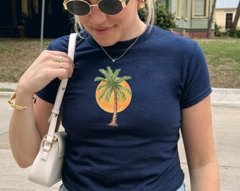 Palm Tree Baby Tee Palm Tree Shirt Vintage Summer Iconic 90s Baby Tee y2k Baby Tee Coconut Girl Beach Aesthetic Coastal Grandma Art Baby Tee