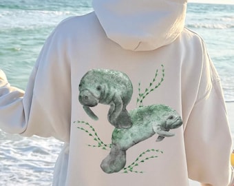 Manatee Hoodie Beach Hoodie Manatees Save The Ocean Marine Biology Hoodie Manatee Art Manatee Back Print Hoodie Manatee Lover Gift