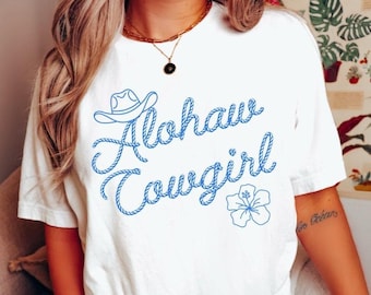 Coastal Cowgirl Shirt Aloha Shirt Surfs Up Cowgirl Hot Cowgirl Summer Costal Comfort Colors Beach Shirt Coastal Aesthetic Pink Cowgirl Hat