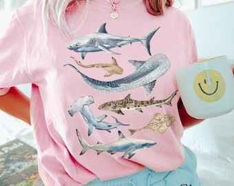 Cores confortáveis Camisa Tubarão Semana do Tubarão Camisa Tubarão Baleia Presentes Tubarão Grande Tubarão Branco Estampa Tubarão Martelo Amantes Biologia Marinha Presente Salvar