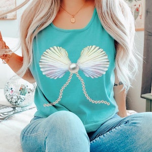Seashell Comfort Colors Tank Coconut Girl Mermaid Top Coquette Bow Seashell Shirt Beach Tank Top Ocean Style Outer Banks Bachelorette Tanks