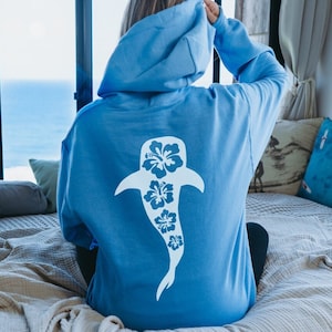 Shark hibiscus embroidered mens hoodie top