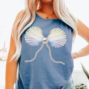 Seashell Comfort Colors Tank Coconut Girl Mermaid Top Coquette Bow Seashell Shirt Beach Tank Top Ocean Style Outer Banks Bachelorette Tanks