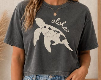 Aloha Hawaii Sea Turtle Shirt Boxy Comfort Colors Crop Top Boxy Tee 3023CL T-shirt Women's Boxy Tee Beach Crop Top