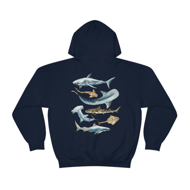 Shark Hoodie Shark Lovers Gift Shark Week Beach Hoodie Marine Biology Gift Marine Life Shark Art Sharks Whale Shark Great White Shark Gifts Navy