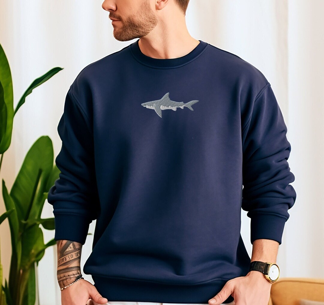 Great White Shark Sweater Embroidered Shark Week Ocean Crewneck Shark ...