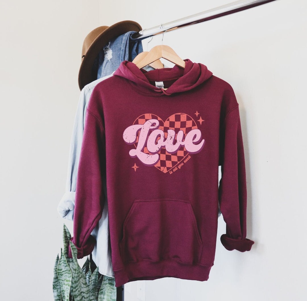 Love Hoodie Retro Valentines Day Hoodie Cute Valentine Hoodie Pink ...