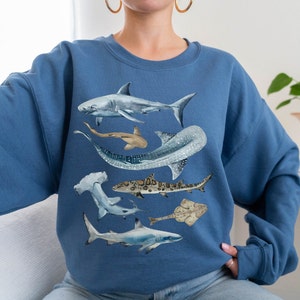 Shark Crewneck Cute Shark Sweatshirt Whale Shark Sweater Great White Shark Lovers Gift Shark Week Beachy Crewneck Marine Biology Gift Beach