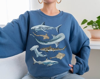 Shark Crewneck Cute Shark Sweatshirt Whale Shark Sweater Great White Shark Lovers Gift Shark Week Beachy Crewneck Marine Biology Gift Beach