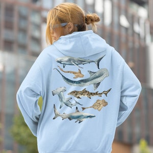 Shark Hoodie Shark Lovers Gift Shark Week Beach Hoodie Marine Biology Gift Marine Life Shark Art Sharks Whale Shark Great White Shark Gifts Light Blue