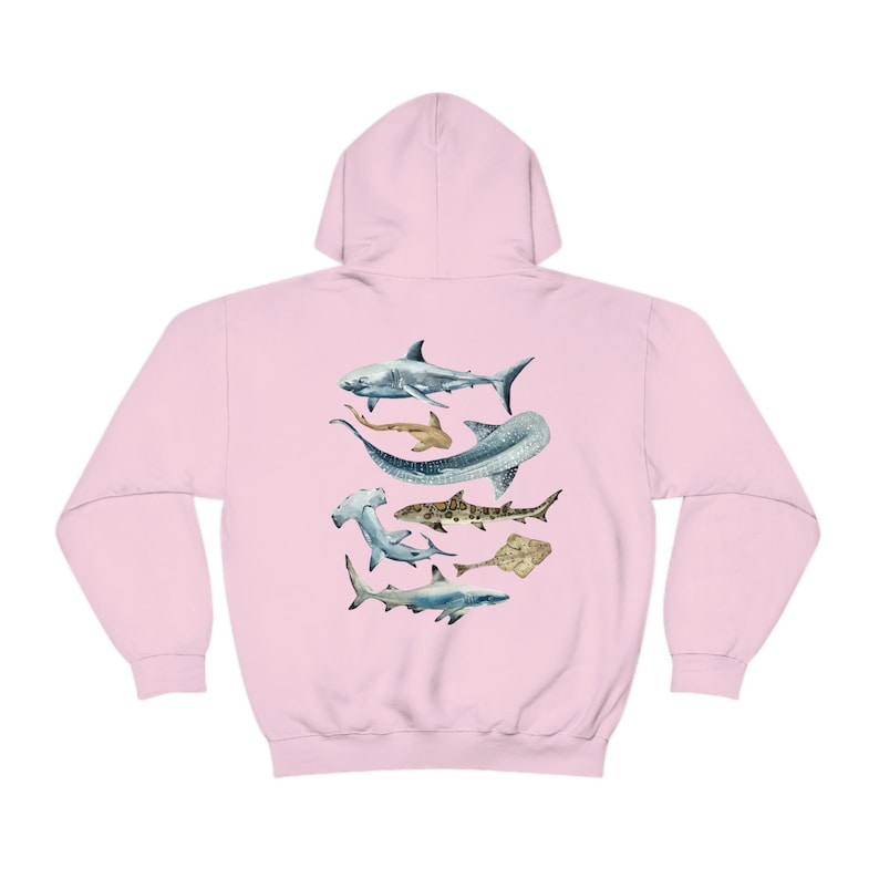 Shark Hoodie Shark Lovers Gift Shark Week Beach Hoodie Marine Biology Gift Marine Life Shark Art Sharks Whale Shark Great White Shark Gifts Light Pink