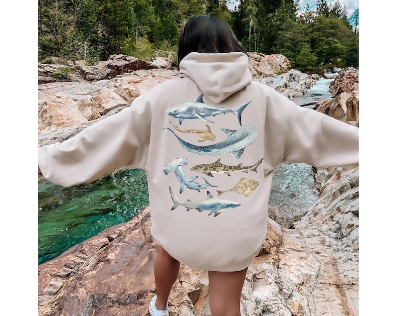 Shark Hoodie Shark Lovers Gift Shark Week Beach Hoodie Marine Biology Gift Marine Life Shark Art Sharks Whale Shark Great White Shark Gifts Sand
