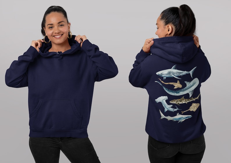 Shark Hoodie Shark Lovers Gift Shark Week Beach Hoodie Marine Biology Gift Marine Life Shark Art Sharks Whale Shark Great White Shark Gifts image 4
