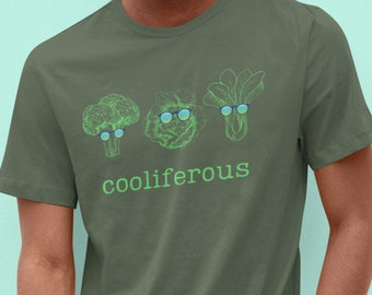 Men's Plant Based Vegetable Shirt Funny Vegan Shirt Broccoli Cabbage Bok Choy "Cooliferous" Veggies With Sunglasses Gift Idea Women's Tshirt