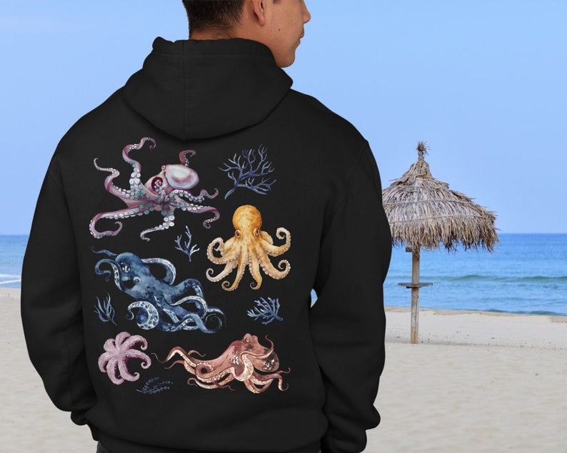 Octopus Hoodie Octopus Gifts Save the Ocean Beach Hoodie Marine Biology Surf Hoodie Marine Life