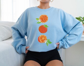 Orange Fruit Sweater Cottagecore Sweater Plant-based Vegan Gift Idea Trendy Crewneck Vegan Clothes Fruit Print Sweatshirt Botanical Sweater