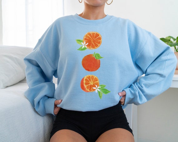 Orange Fruit Sweater Cottagecore Sweater Plant-based Vegan Gift Idea Trendy Crewneck Vegan Clothes Fruit Print Sweatshirt Botanical Sweater