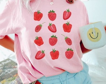 Comfort Colors Strawberry Shirt Strawberry tShirt Plant Based Fruit Shirt Cottage Core Shirt Botanical Strawberry Top Vegan Shirt Spring Tee