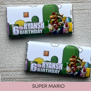 super mario theme party, personalised chocolate bars, party favours, birthday favours, super mario party, super mario birthday party