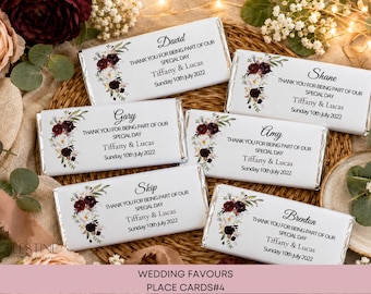 wedding chocolate bars, bonbonniere, wedding favours, bridal favours, wedding place cards, place cards, personalised chocolate bars