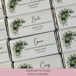 wedding chocolate bars, wedding favours, wedding bonbonniere, wedding place cards, place cards, chocolate place cards, bridal favours