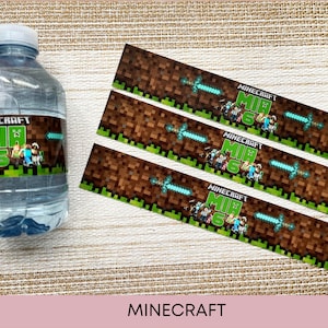 PRINTED Water Bottle Labels, Water Bottle Labels, Minecraft Water ...