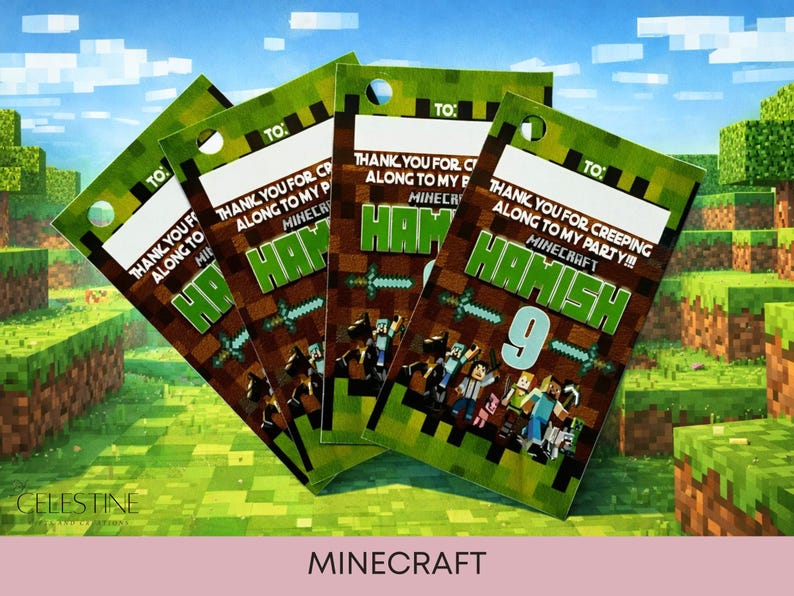 Minecraft Toy Tags PRINTED Thank You Tags, Thank You Tags, Minecraft Thank You Tags ...