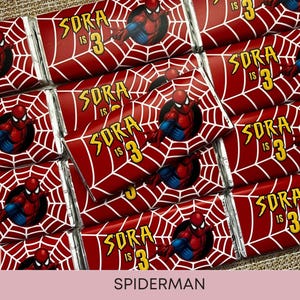 spiderman theme party, personalised chocolate bars, party favours, birthday favours, spiderman party, spiderman favours, spiderman birthday