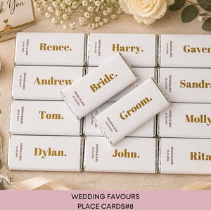 wedding chocolate bars, personalised chocolate bars, wedding favours, personalised place cards, wedding place cards, place cards