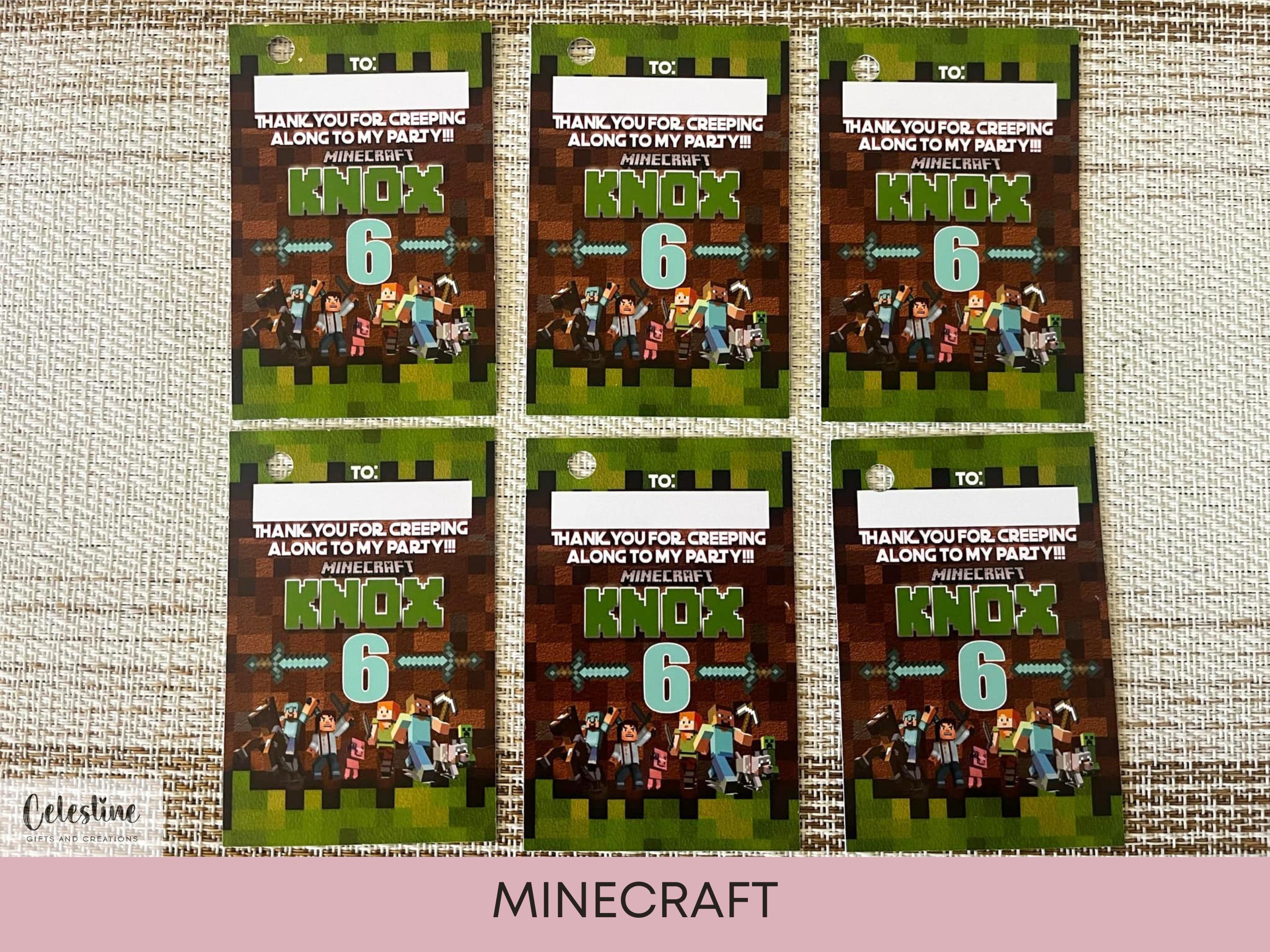 Minecraft Toy Tags PRINTED Thank You Tags, Thank You Tags, Minecraft Thank You Tags ...