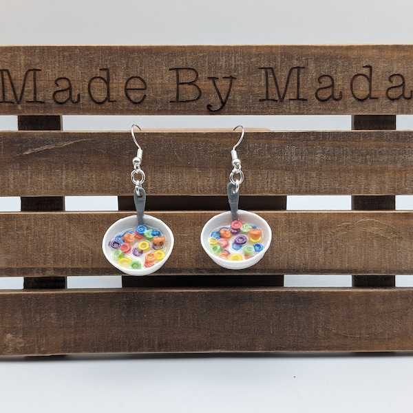 Fruit Loop Cereal Bowl Earrings - Nickel Free - Gift for Her or Teacher - Cereal and Milk Design