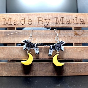 Cow Jumped Over The Moon Earrings: Nursery Rhyme Charm
