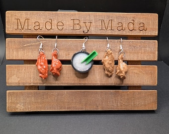 Pendientes de alitas picantes y ranch / Pendientes colgantes de alitas de pollo impresas en 3D / Regalo para amantes de la comida