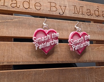 SMASH the PATRIARCHY heart style earrings, bestie birthday, feminist
