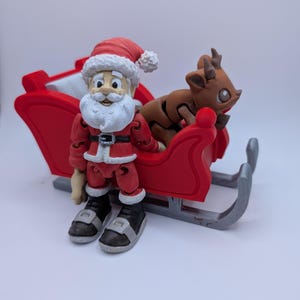 Articulated Santa Reindeer and Sleigh Playset - Christmas Toy Set